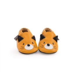 Chaussons En Cuir Chat Moutarde 6/12m MOULIN ROTY Les Moustaches