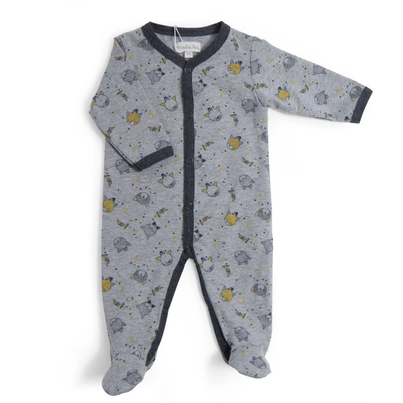 Pyjama En Jersey Gris Chiné 3m MOULIN ROTY Les Moustaches 3 Pyjama En Jersey Gris Chiné 3m MOULIN ROTY Les Moustaches